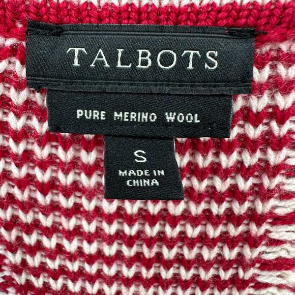 Talbots Open Cardigan Women's Size Small Red White Sweater Pure Merino Wool - Picture 11 of 12